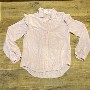 & Stone x Anthropologie Light Pink Collared Buttondown with Ruffle Small M1